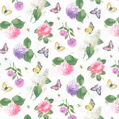 Scented Garden - Small Floral Toss White Multi Digitally Printed Yardage
