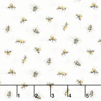 Scented Garden - Tossed Bees White Multi Yardage