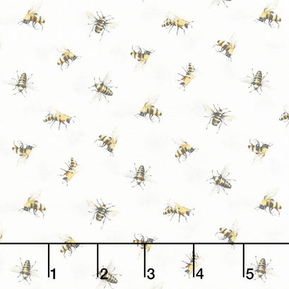 Scented Garden - Tossed Bees White Multi Yardage
