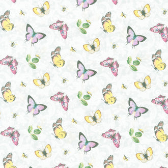 Scented Garden - Tossed Butterflies Pale Gray Digitally Printed Yardage