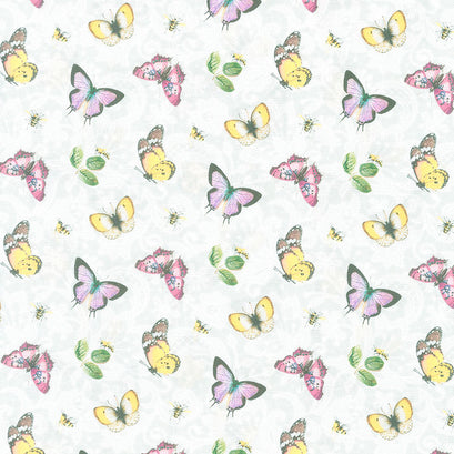 Scented Garden - Tossed Butterflies Pale Gray Digitally Printed Yardage