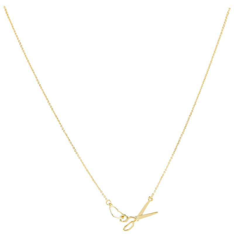 Scissor and Heart Charm Necklace - Gold