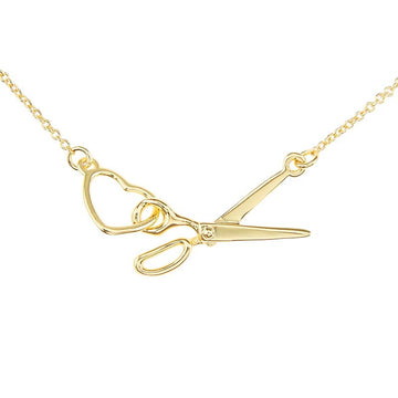 Scissor and Heart Charm Necklace - Gold