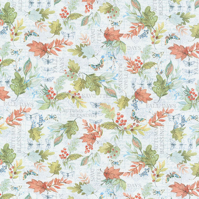 Seeds of Gratitude - Leaves Allover Blue Yardage