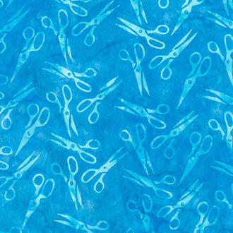 Sew Fine Batiks - Scissors Turquoise Yardage