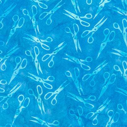 Sew Fine Batiks - Scissors Turquoise Yardage
