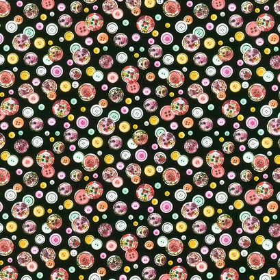 Sew Floral - Sew Floral Buttons Black Yardage