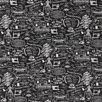 Sew Floral - Sewing Words Black Yardage