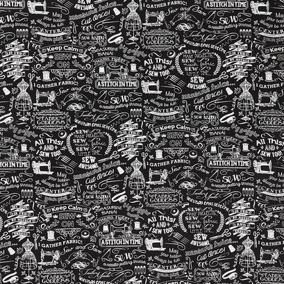 Sew Floral - Sewing Words Black Yardage