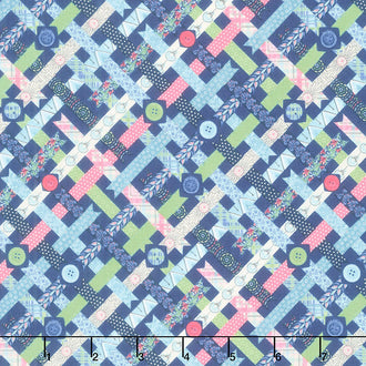 Sew Little Time - Ribbons and Buttons Blue Yardage