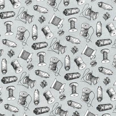 Sewing Is My Happy Place - Spools Gray Yardage