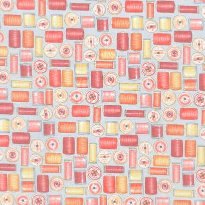 Sewing Room - Thread Spools Light Grey Yardage