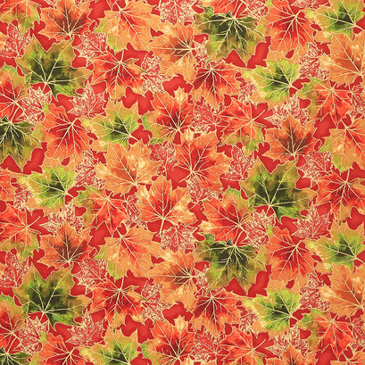 Shades of the Season 12 - Leaves Terracotta Metallic Yardage