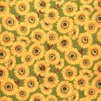 Shades of the Season 12 - Sunflowers Green Metallic Yardage