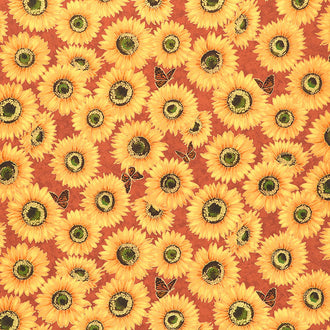 Shades of the Season 12 - Sunflowers Terracotta Metallic Yardage