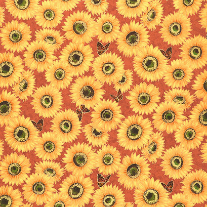 Shades of the Season 12 - Sunflowers Terracotta Metallic Yardage