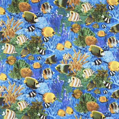 Shark Attack - Tropical Fish Dark Blue Yardage