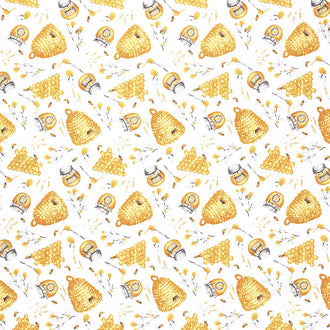 Show Me the Honey - Beehives and Honey Jars White Yardage