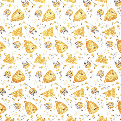 Show Me the Honey - Beehives and Honey Jars White Yardage