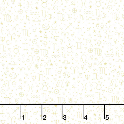 Signs from Above - Allover Symbols Cream Metallic Yardage