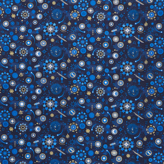 Signs from Above - Celestial Motifs Navy Metallic Yardage