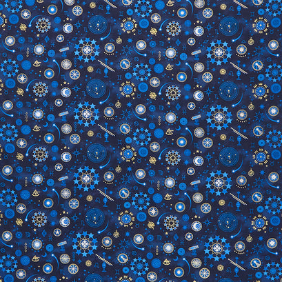 Signs from Above - Celestial Motifs Navy Metallic Yardage