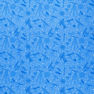 Signs from Above - Tossed Astronomy Devices Medium Blue Metallic Yardage