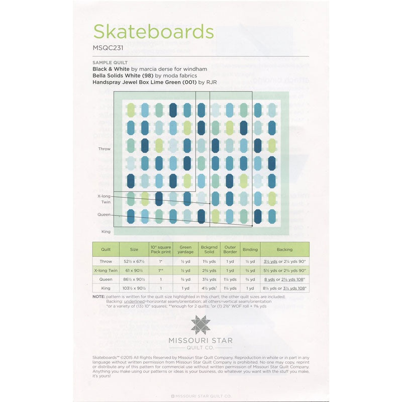 Skateboards Pattern by Missouri Star