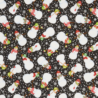 Snow Bird - Tossed Snowmen Black Flannel Yardage