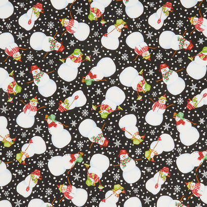 Snow Bird - Tossed Snowmen Black Flannel Yardage