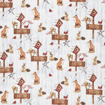 Snow Days - Tossed Woodland Animals Gray Multi Yardage