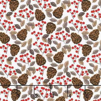 Snow Delightful - Pinecones & Berries Red/White Yardage