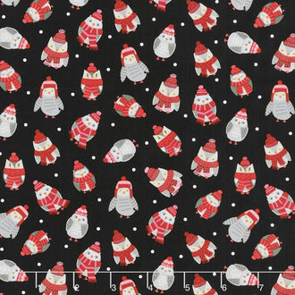 Snow Delightful - Tossed Owls Black Yardage