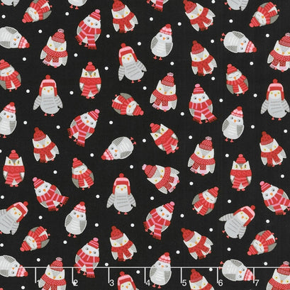 Snow Delightful - Tossed Owls Black Yardage