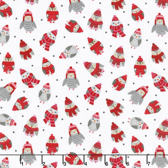 Snow Delightful - Tossed Owls Red/White Yardage