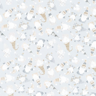 Snow Gnomes - Tossed Wooden Gnomes Grey Yardage