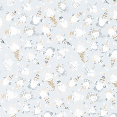 Snow Gnomes - Tossed Wooden Gnomes Grey Yardage