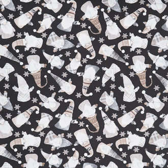 Snow Is Falling - Tossed Gnomes Black Yardage