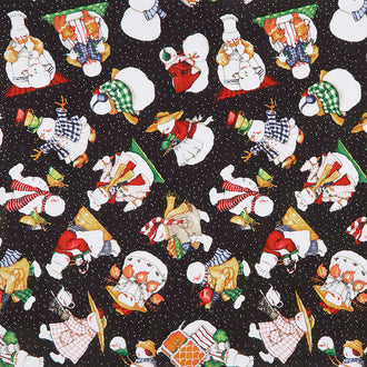 Snow Sweet - Folk Snowman Toss Charcoal Yardage