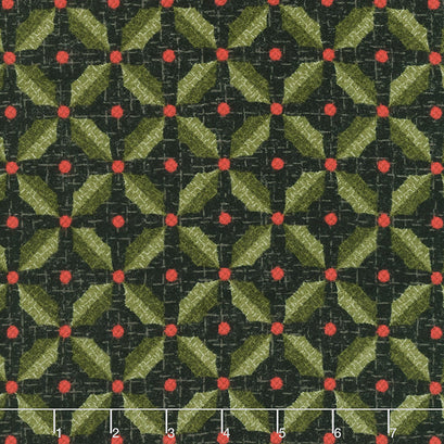 Snowdays Flannel - Holly Charcoal Yardage