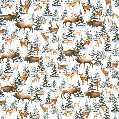 Snowy Woods - Animals White Yardage
