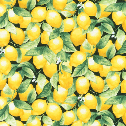Splash of Lemon - Packed Lemons Black Yardage