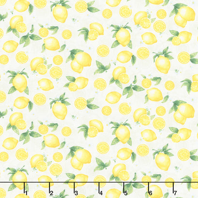 Splash of Lemon - Small Etched Lemons Cream Yardage