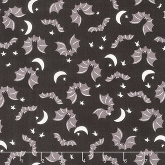 Spooky Hollow - Bats Black Metallic Yardage