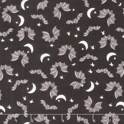 Spooky Hollow - Bats Black Metallic Yardage
