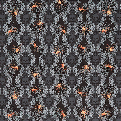 Spooky Night - Spooky Damask Black Yardage