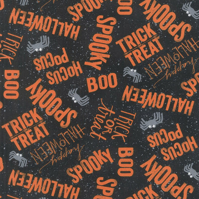 Spooky Vibes - Words Allover Black Yardage