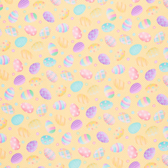 Spring Garden Gnomes - Easter Eggs Yellow Yardage
