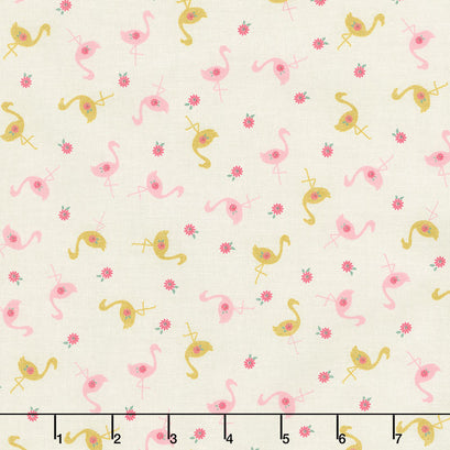 Stardust - Flamingo Vintage White Metallic Yardage