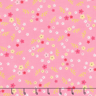 Stardust - Tiny Floral Pink Metallic Yardage